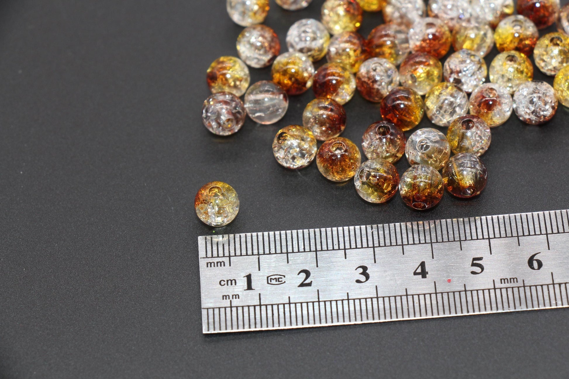 8mm Brown and Yellow Ombre Crackle Beads, Acrylic Crackle Loose Beads, Bubblegum Beads, Chunky Beads, Crackle Beads #3298