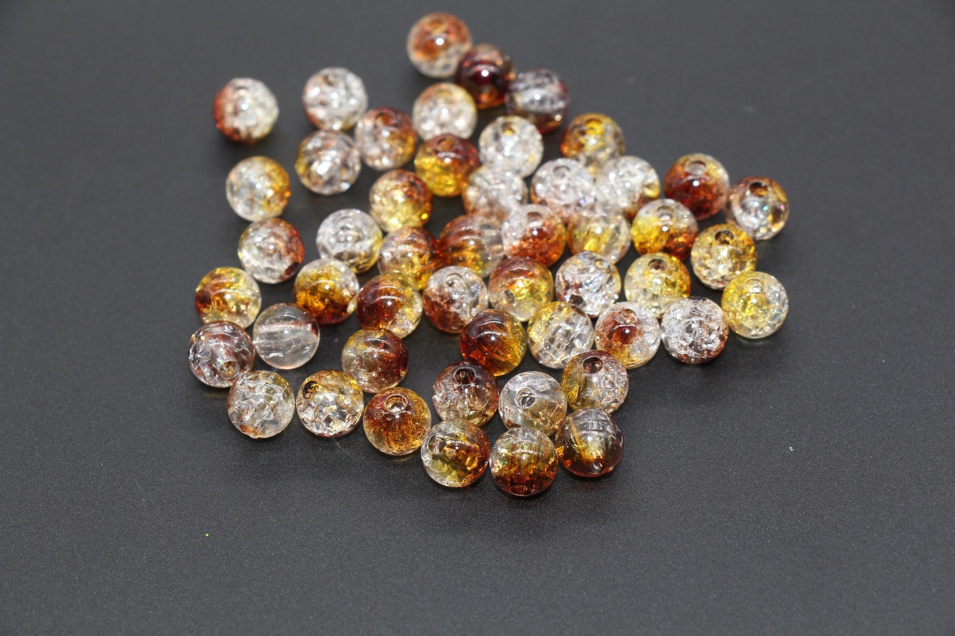 8mm Brown and Yellow Ombre Crackle Beads, Acrylic Crackle Loose Beads, Bubblegum Beads, Chunky Beads, Crackle Beads #3298