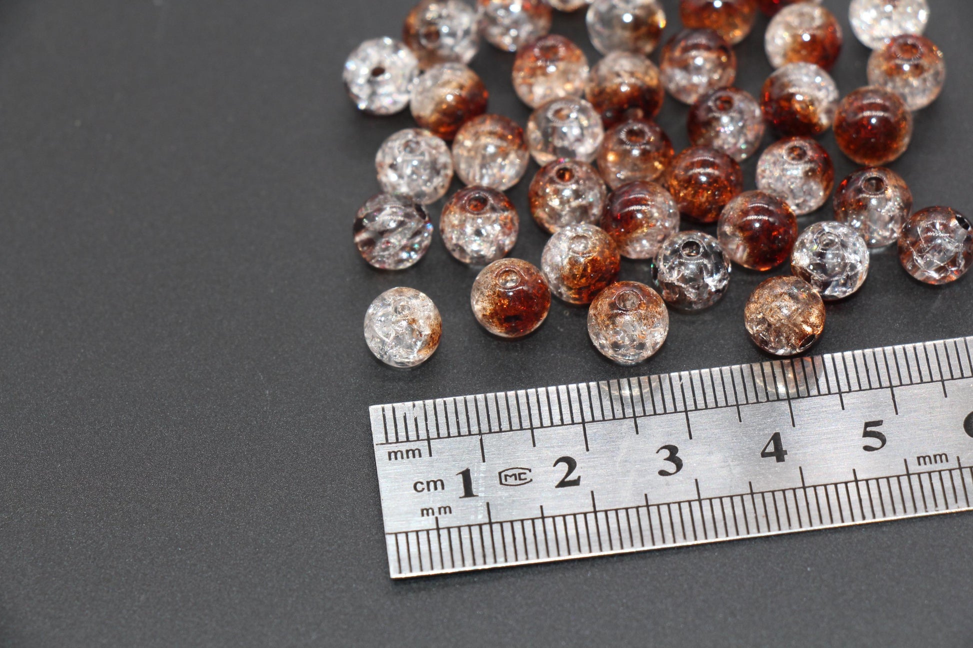 8mm Brown and Clear Ombre Crackle Beads, Acrylic Crackle Loose Beads, Bubblegum Beads, Chunky Beads, Crackle Beads #3300