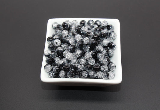 8mm Black and Clear Ombre Crackle Beads, Acrylic Crackle Loose Beads, Bubblegum Beads, Chunky Beads, Crackle Beads #3305