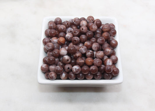 8mm Brown and White Mix Beads, Acrylic Round Loose Beads, Bubblegum Beads, Chunky Beads, Beads for Bracelet #3316