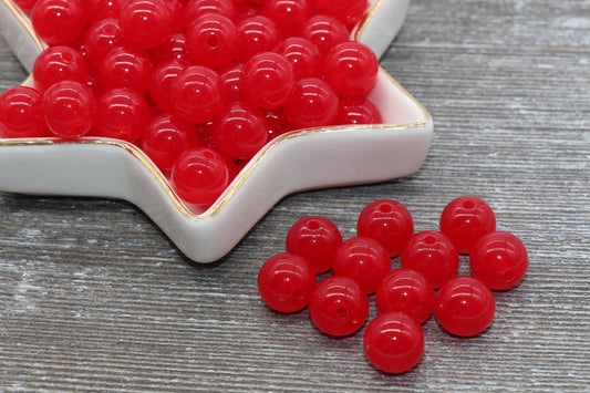 12mm Red Translucent Gumball Beads, Round Acrylic Loose Beads, Bubblegum Beads, Chunky Beads, Smooth Plastic Round Beads #435