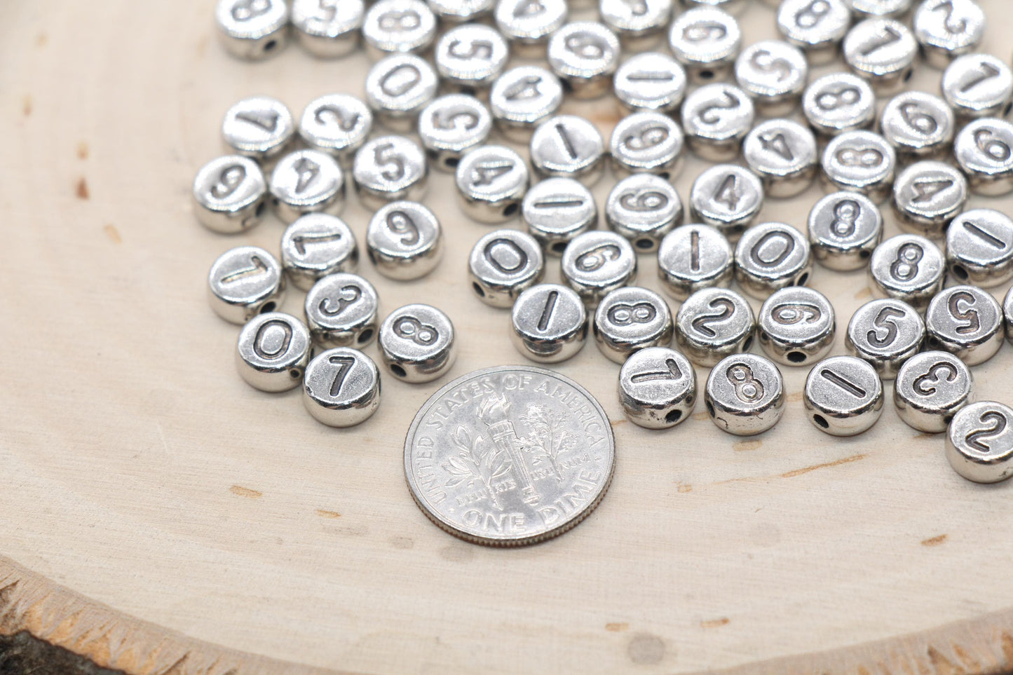 Antique Silver Number Beads, Mix Number Beads, Plastic Mix Number Beads, Round Number Beads, Size 7mm #3266