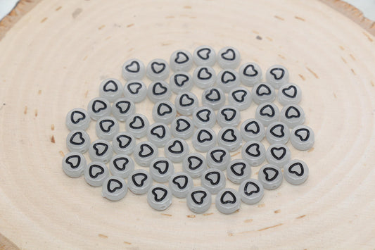 Glow in Dark Heart Beads, Glow Outline Heart Round Beads, Heart Symbol Beads, Bracelet Heart Beads, Acrylic round Beads, Size 7mm #3294