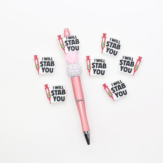 I Will Stab You Silicone Beads, Nurse Focal Beads, Silicone Loose Beads, Beadable Pen Beads #624
