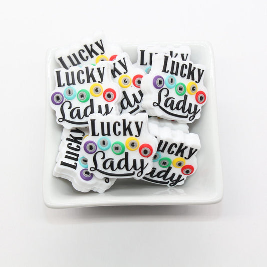 Lucky Bingo Lady Silicone Beads, Bingo Focal Beads, Silicone Loose Beads, Beadable Pen Beads #625
