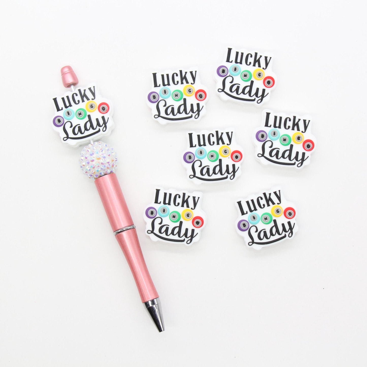 Lucky Bingo Lady Silicone Beads, Bingo Focal Beads, Silicone Loose Beads, Beadable Pen Beads #625