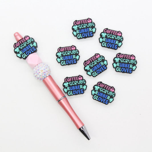 Coffee Scrubs Rubber Gloves Silicone Beads, Nurse Focal Beads, Silicone Loose Beads, Beadable Pen Beads #626