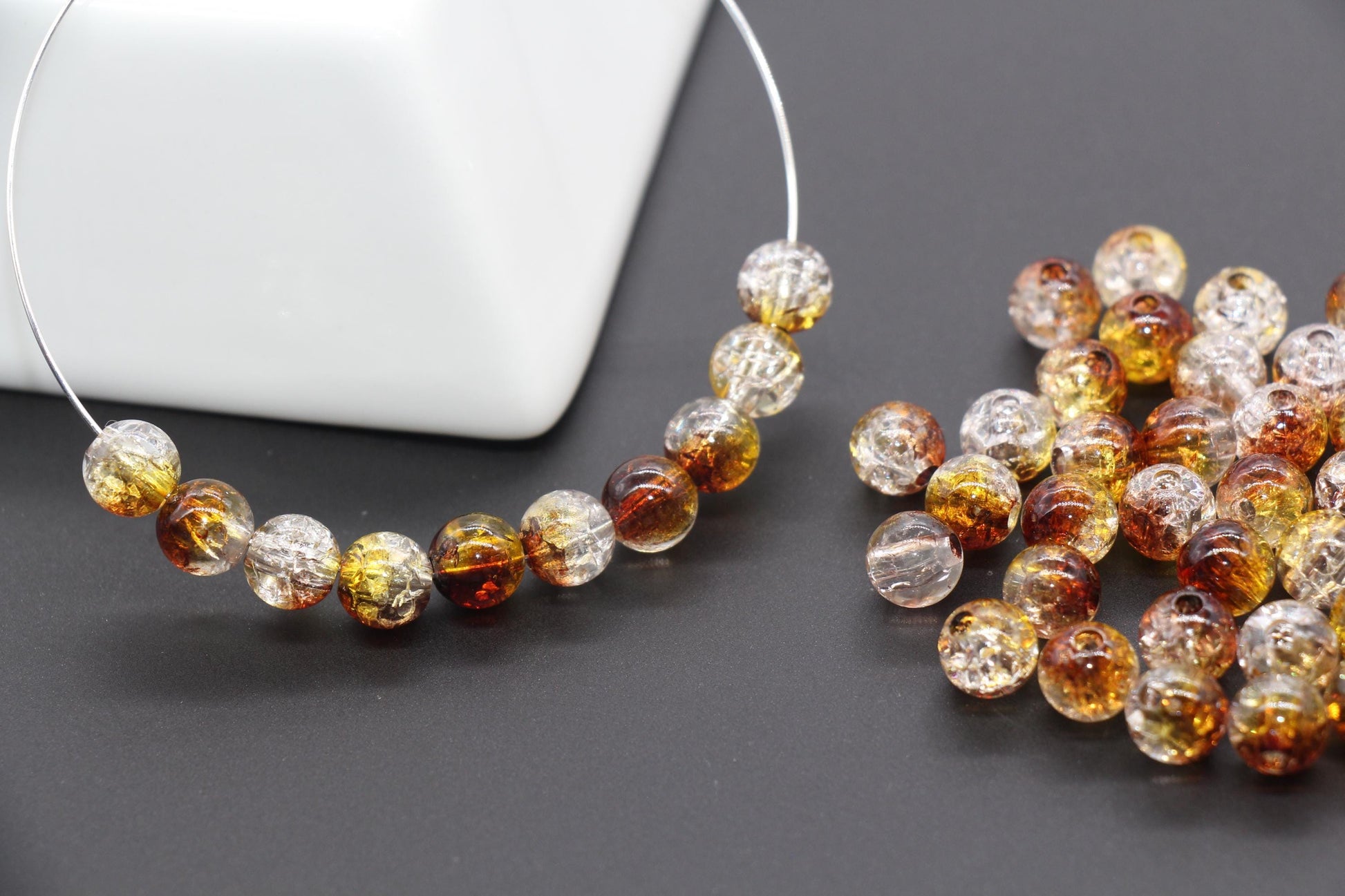 8mm Brown and Yellow Ombre Crackle Beads, Acrylic Crackle Loose Beads, Bubblegum Beads, Chunky Beads, Crackle Beads #3298