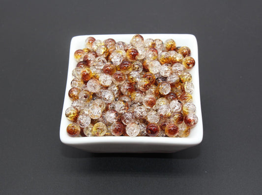 8mm Brown and Yellow Ombre Crackle Beads, Acrylic Crackle Loose Beads, Bubblegum Beads, Chunky Beads, Crackle Beads #3298