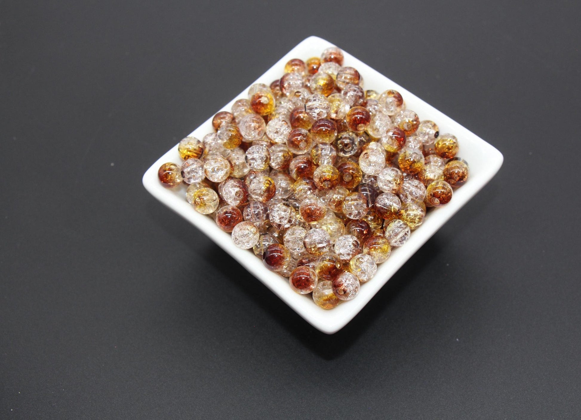 8mm Brown and Yellow Ombre Crackle Beads, Acrylic Crackle Loose Beads, Bubblegum Beads, Chunky Beads, Crackle Beads #3298