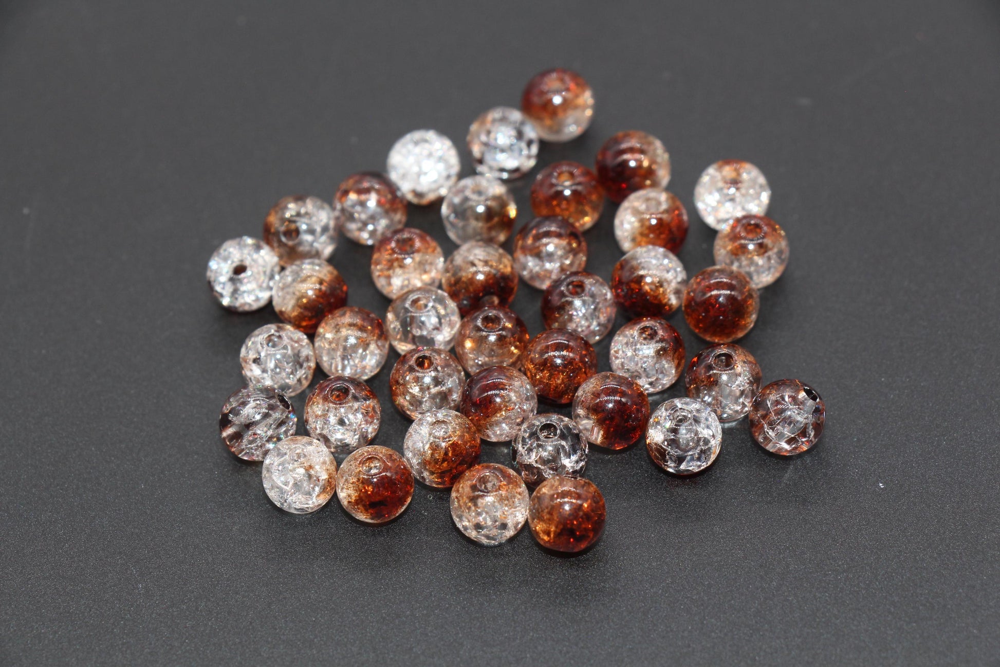 8mm Brown and Clear Ombre Crackle Beads, Acrylic Crackle Loose Beads, Bubblegum Beads, Chunky Beads, Crackle Beads #3300