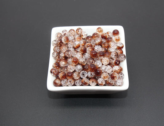 8mm Brown and Clear Ombre Crackle Beads, Acrylic Crackle Loose Beads, Bubblegum Beads, Chunky Beads, Crackle Beads #3300