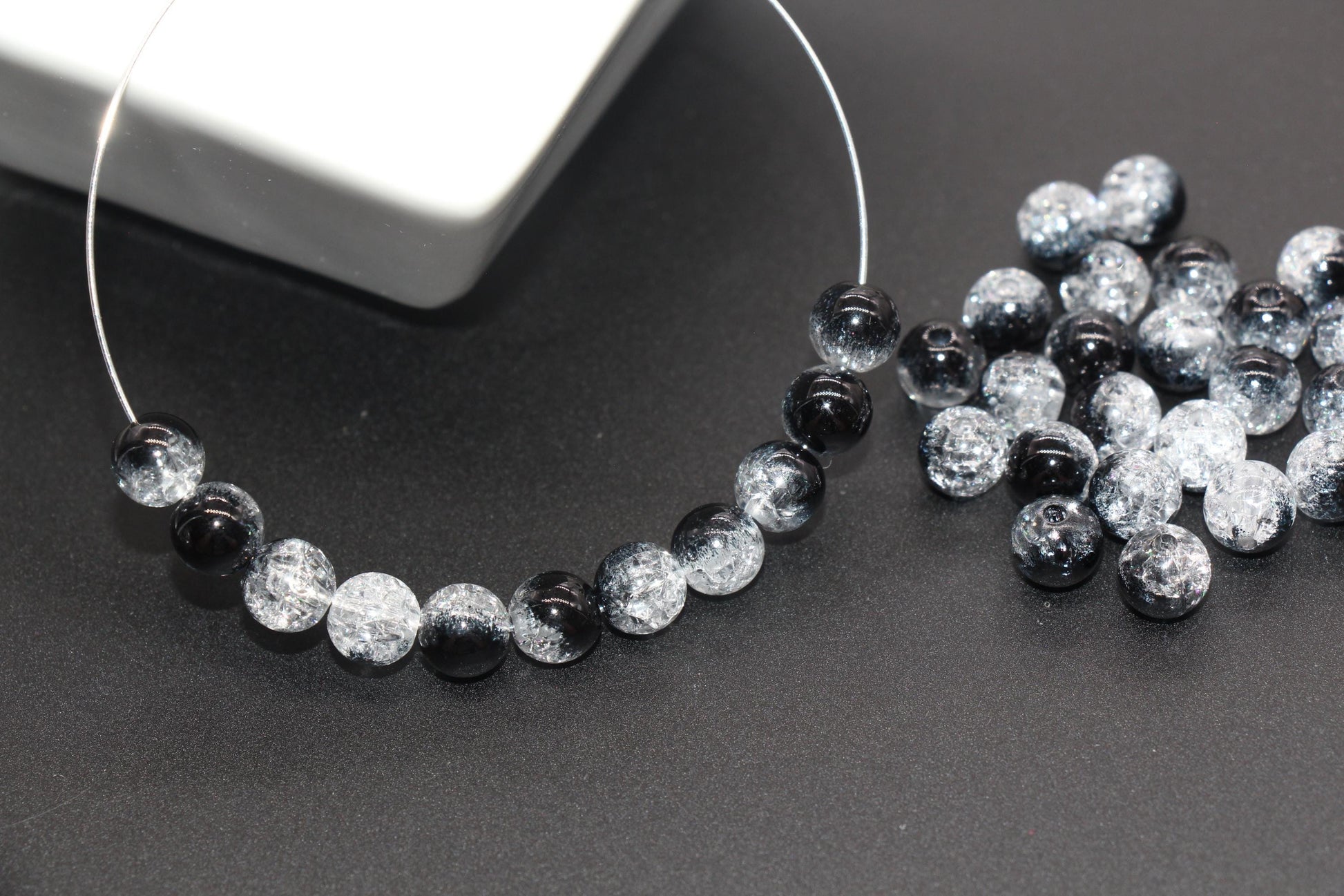 8mm Black and Clear Ombre Crackle Beads, Acrylic Crackle Loose Beads, Bubblegum Beads, Chunky Beads, Crackle Beads #3305
