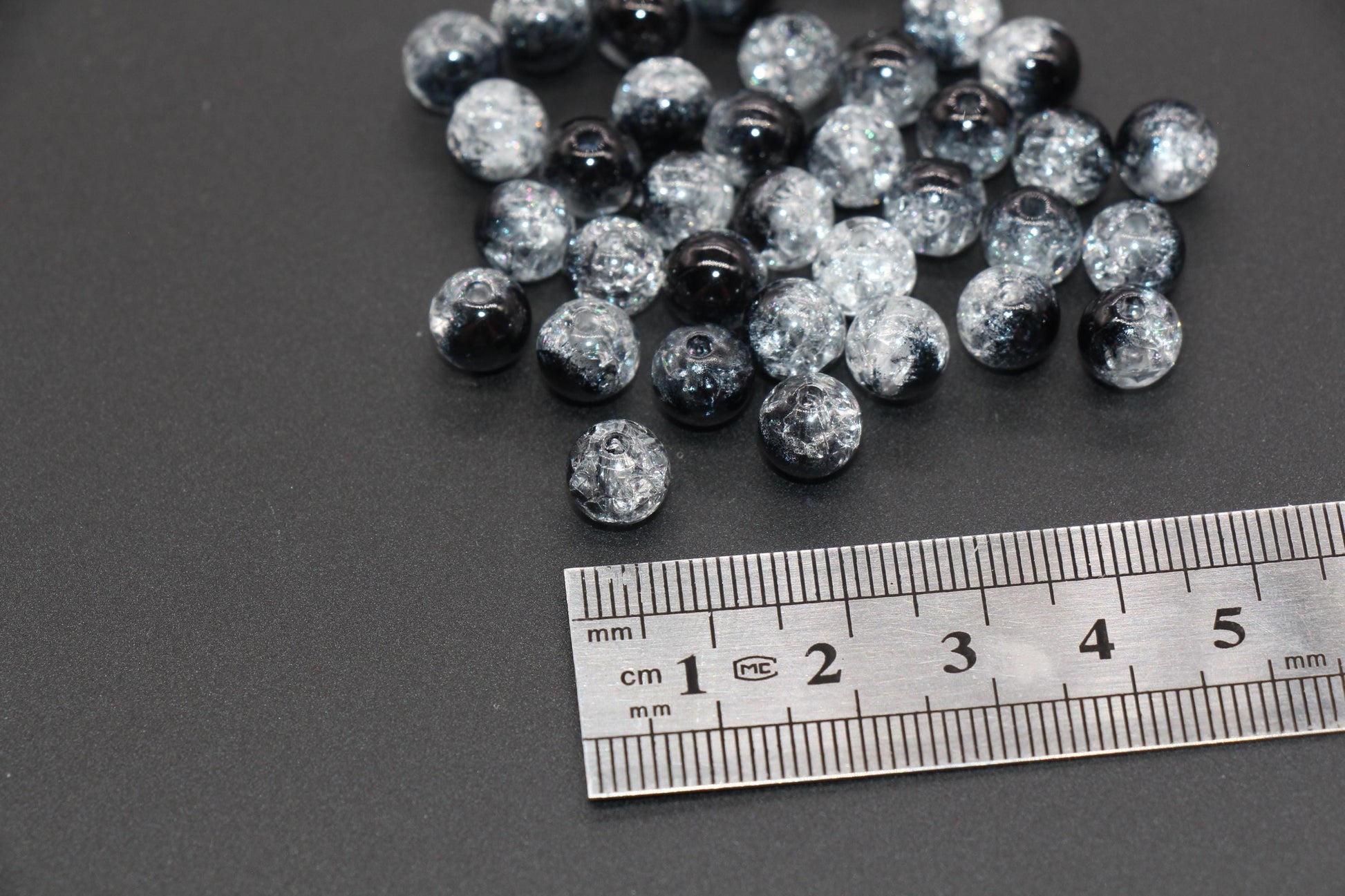8mm Black and Clear Ombre Crackle Beads, Acrylic Crackle Loose Beads, Bubblegum Beads, Chunky Beads, Crackle Beads #3305