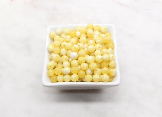 8mm Yellow and White Mix Beads, Acrylic Round Loose Beads, Bubblegum Beads, Chunky Beads, Beads for Bracelet #3311