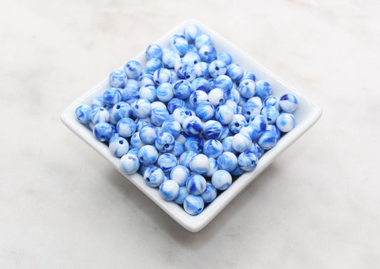 8mm Blue and White Mix Beads, Acrylic Round Loose Beads, Bubblegum Beads, Chunky Beads, Beads for Bracelet #3315
