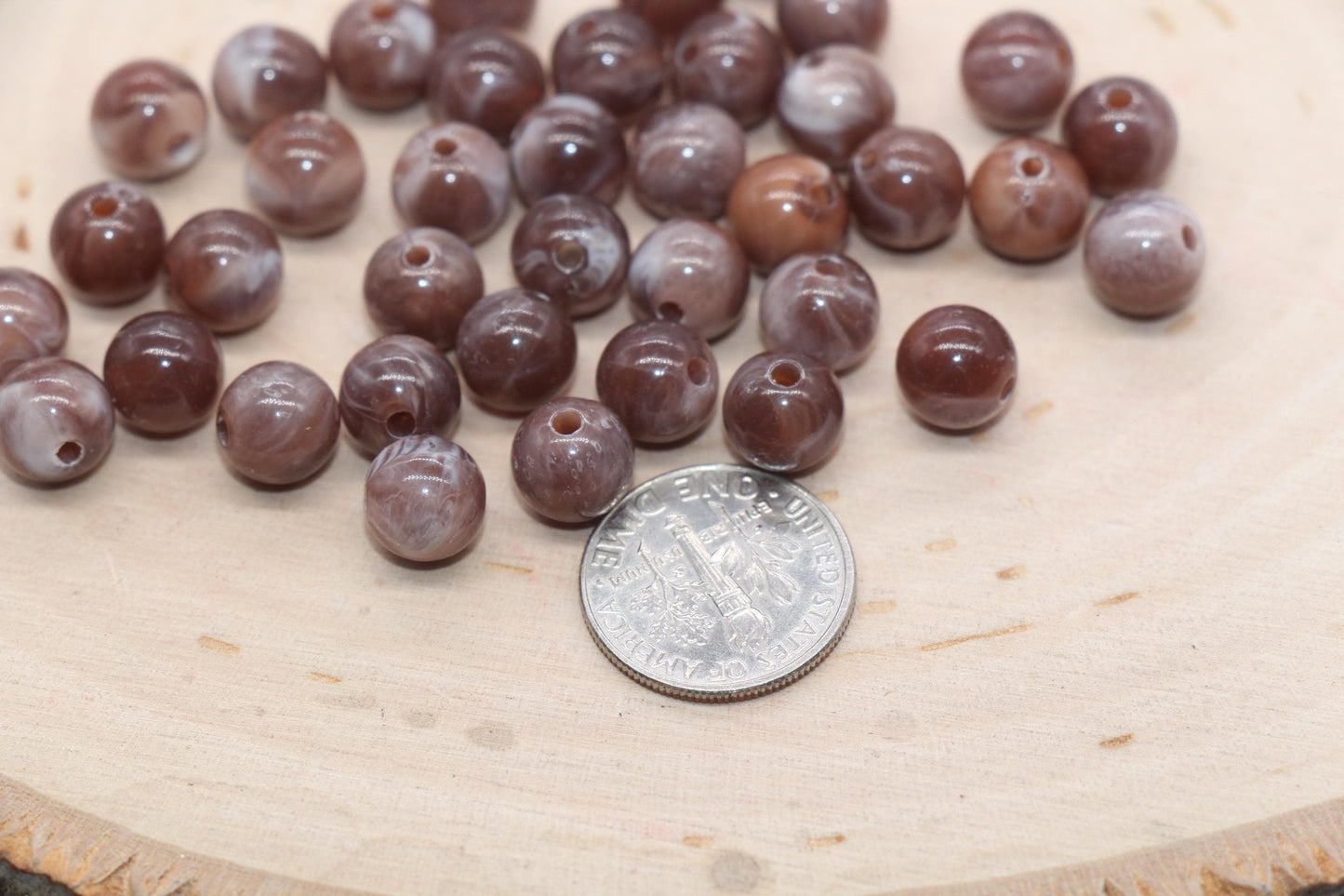 8mm Brown and White Mix Beads, Acrylic Round Loose Beads, Bubblegum Beads, Chunky Beads, Beads for Bracelet #3316