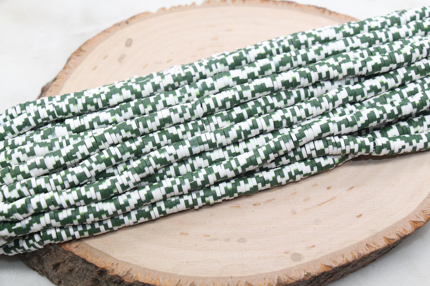 6mm Green Speckled Heishi Beads, Green and White Mix Polymer Clay Disc Beads, African Disc Beads, Vinyl Heishi, Full Strand #563