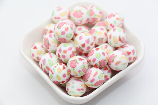 15mm Fruit Printed Beads, Strawberry Silicone Beads, Round Bubblegum Beads, Beads for Pens, Beads for Bracelets #S92