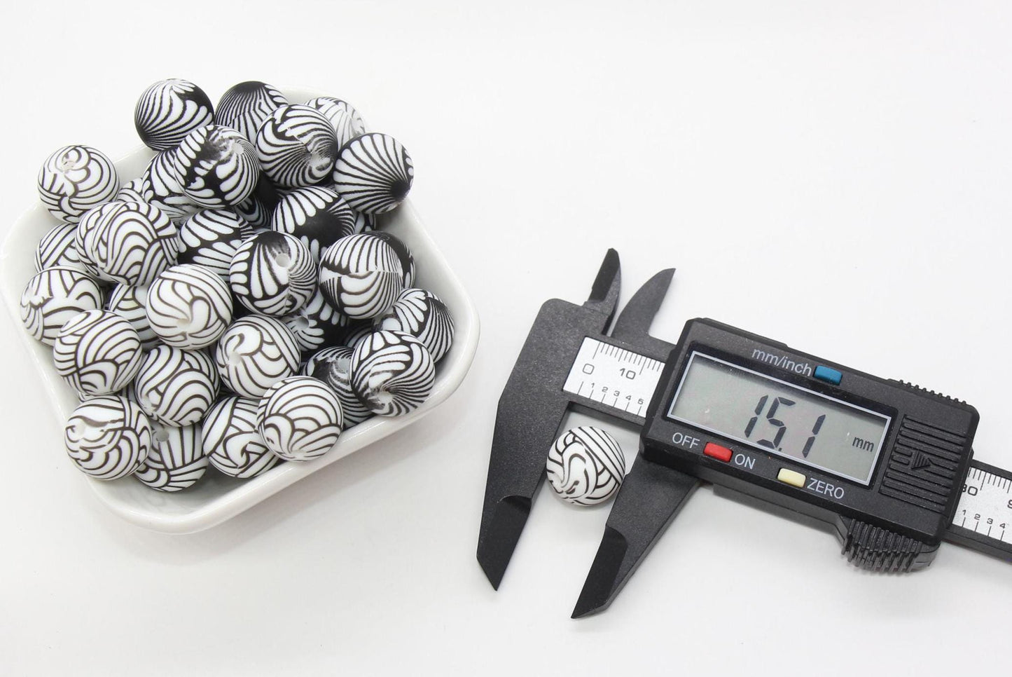 15mm Swirl Printed Beads, Black Swirl Silicone Beads, Round Bubblegum Beads, Beads for Pens