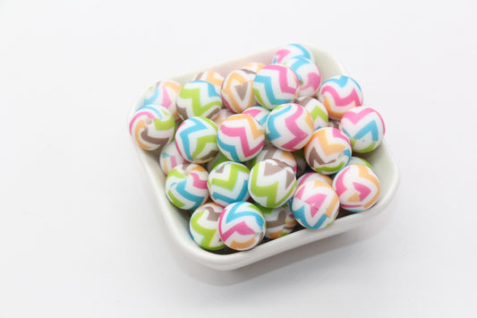 15mm Wave Printed Beads, Mix Color Wave Printed Silicone Beads, Round Bubblegum Beads, Beads for Pens #S144