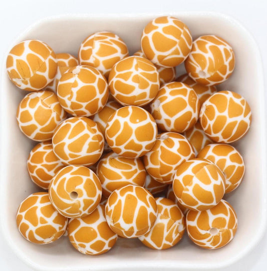 15mm Giraffe Printed Beads, Animal Printed Silicone Beads, Round Bubblegum Beads, Beads for Pens #S151