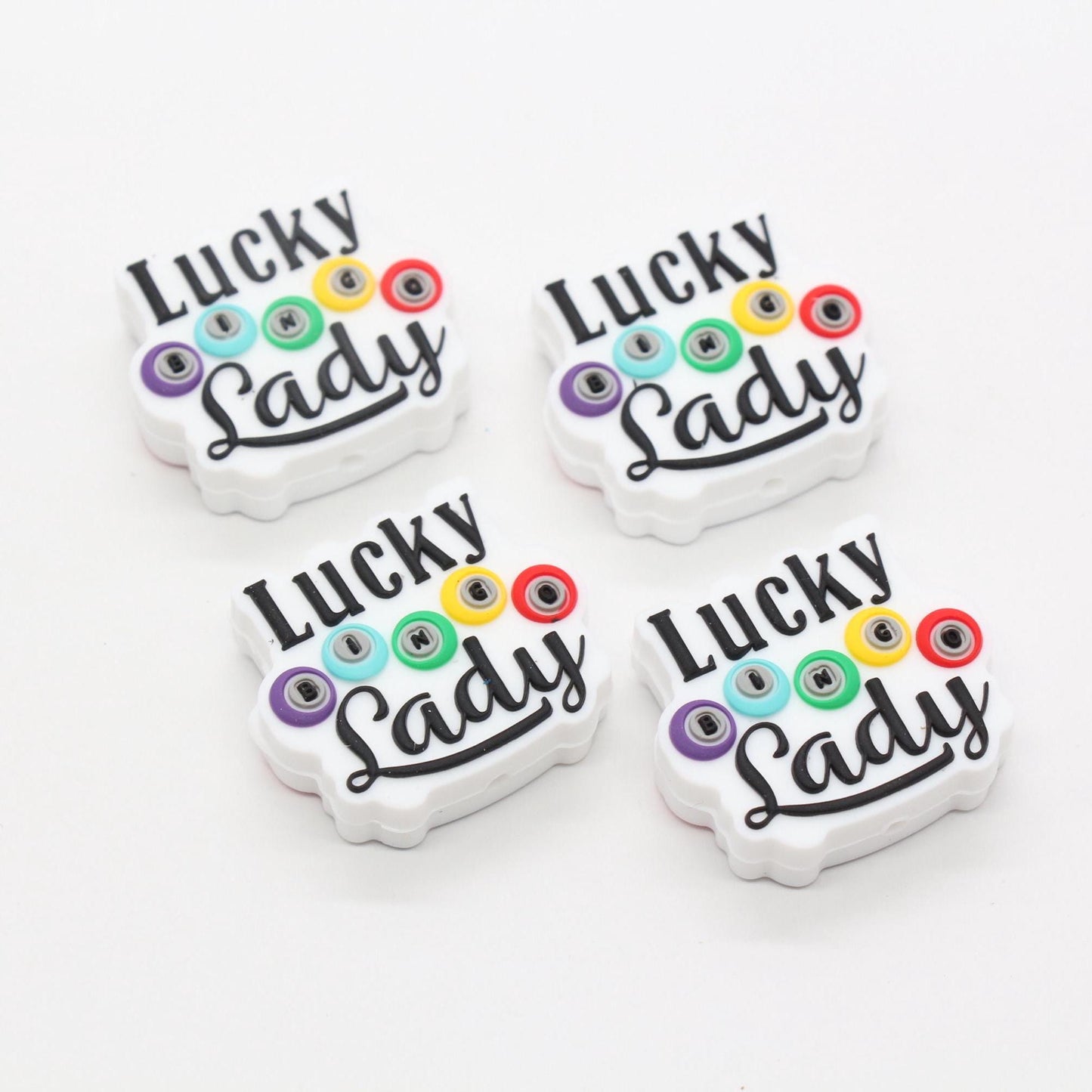 Lucky Bingo Lady Silicone Beads, Bingo Focal Beads, Silicone Loose Beads, Beadable Pen Beads #625