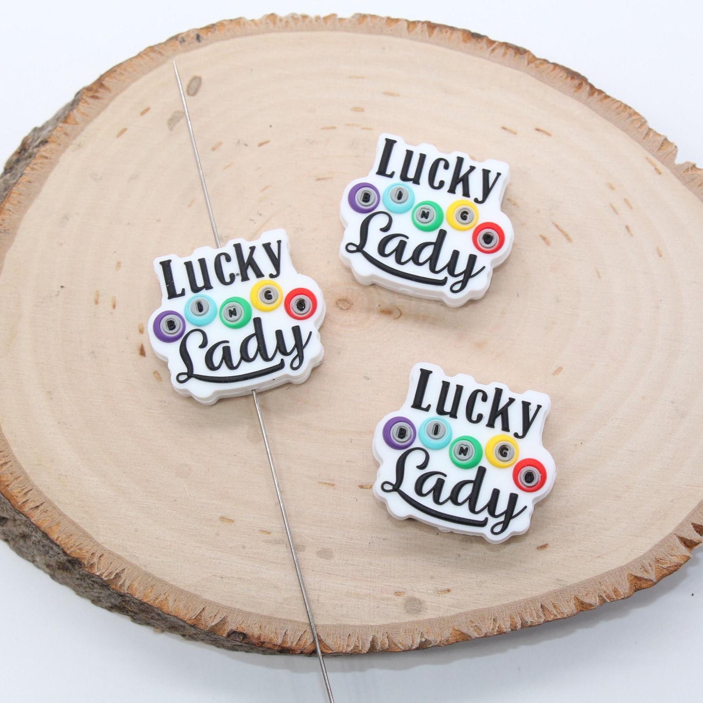 Lucky Bingo Lady Silicone Beads, Bingo Focal Beads, Silicone Loose Beads, Beadable Pen Beads #625