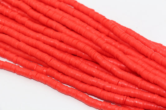 6mm Bright Red Heishi Beads, Red Heishi Beads, Polymer Clay Disc Beads, African Disc Beads, Vinyl Heishi, Full Strand #715