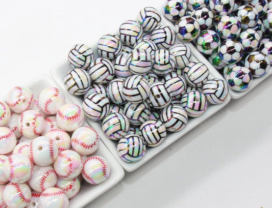 16mm Sport Beads, Baseball Beads, Volleyball Beads, Soccer Beads, Iridescent Gumball Beads, Beads for Pens, Plastic Beads