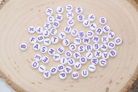 Purple Letter Beads, Plastic Letter Beads, Alphabet Beads, Mix Beads, Round Beads, Name Initial Beads 7mm #132