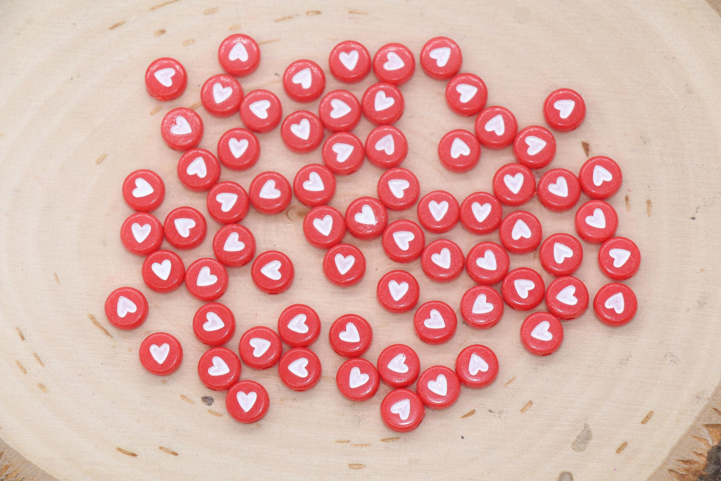 Red Heart Beads, Plastic Heart Beads, Heart Symbol Beads, Size 7mm #880