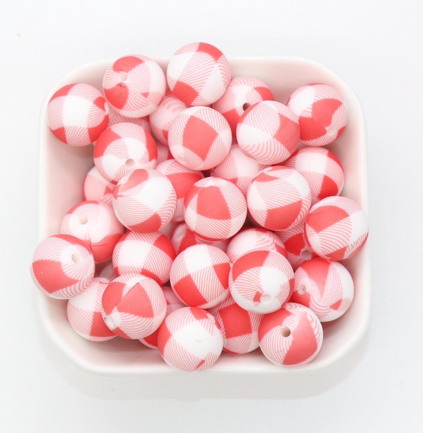 15mm Checkered Printed Beads, Animal Silicone Beads, Round Bubblegum Beads, Beads for Pens, Beads for Bracelets