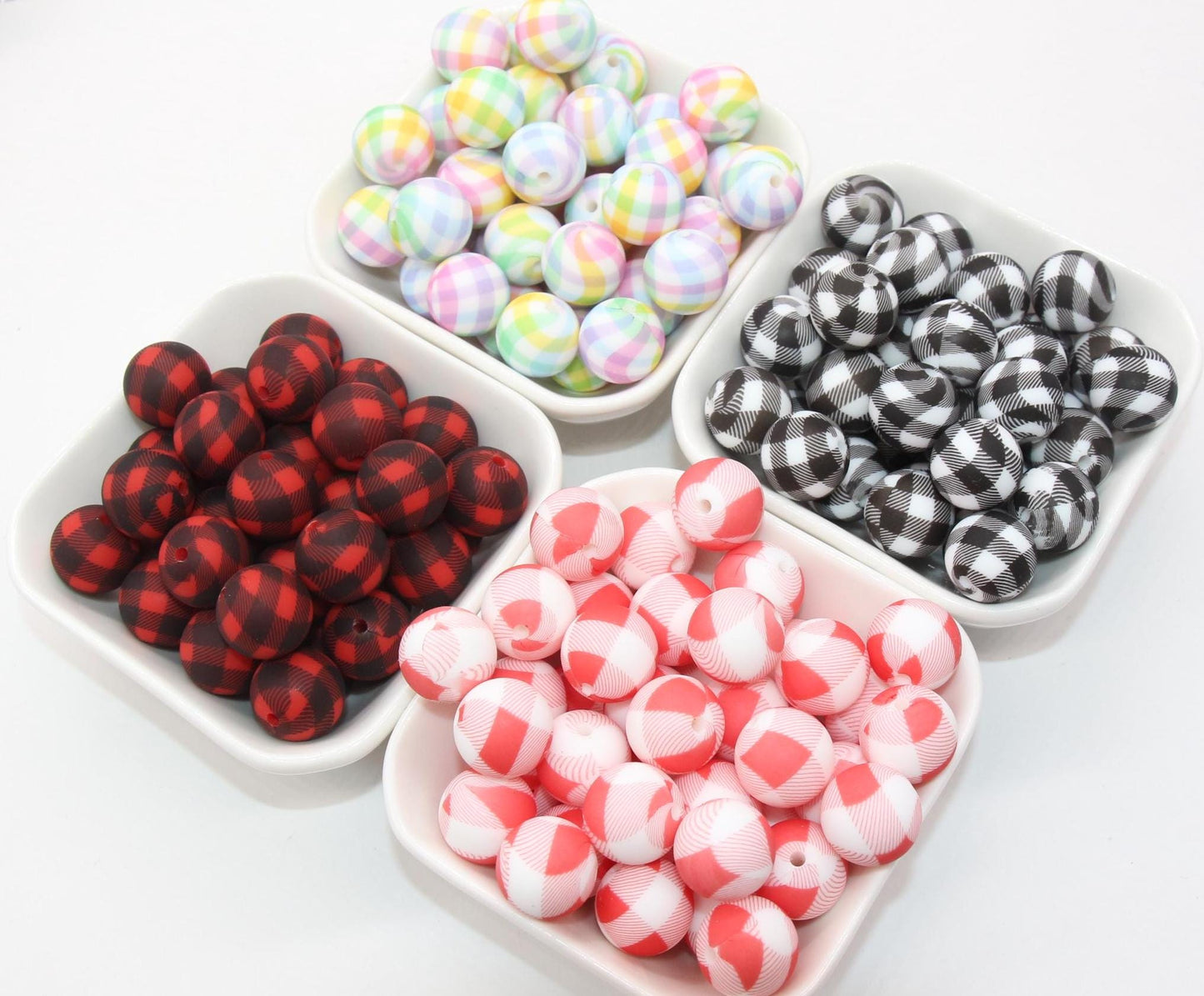 15mm Checkered Printed Beads, Animal Silicone Beads, Round Bubblegum Beads, Beads for Pens, Beads for Bracelets
