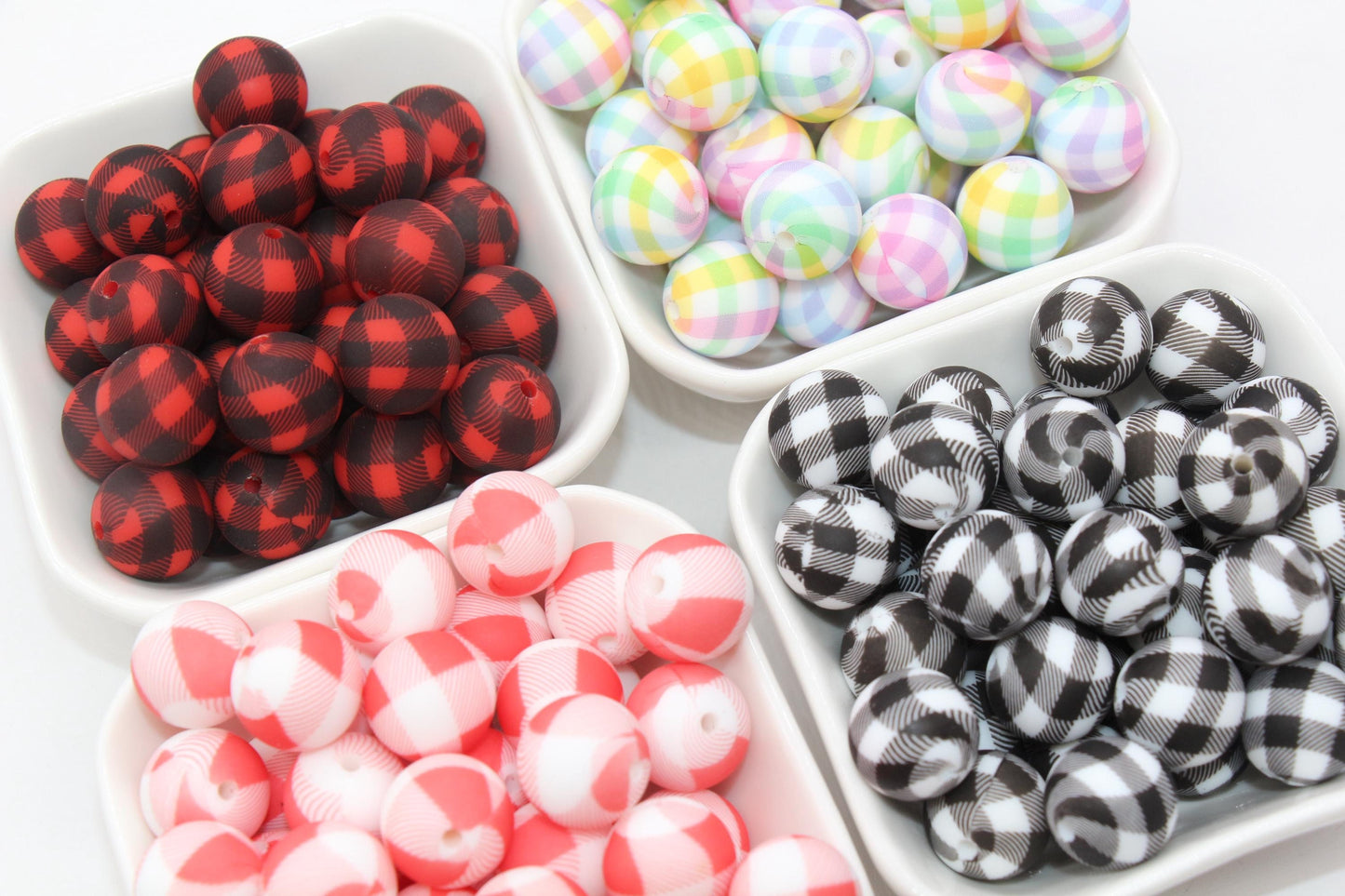 15mm Checkered Printed Beads, Animal Silicone Beads, Round Bubblegum Beads, Beads for Pens, Beads for Bracelets