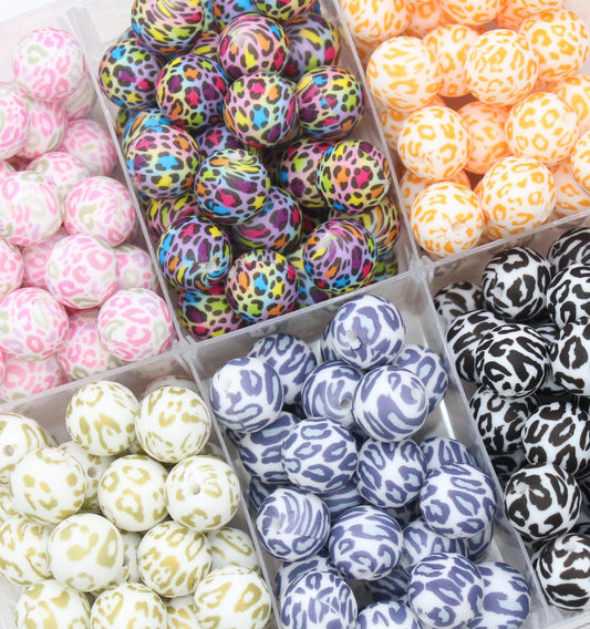 15mm Leopard Printed Beads, Animal Print Silicone Beads, Round Bubblegum Beads, Beads for Pens, Beads for Bracelets