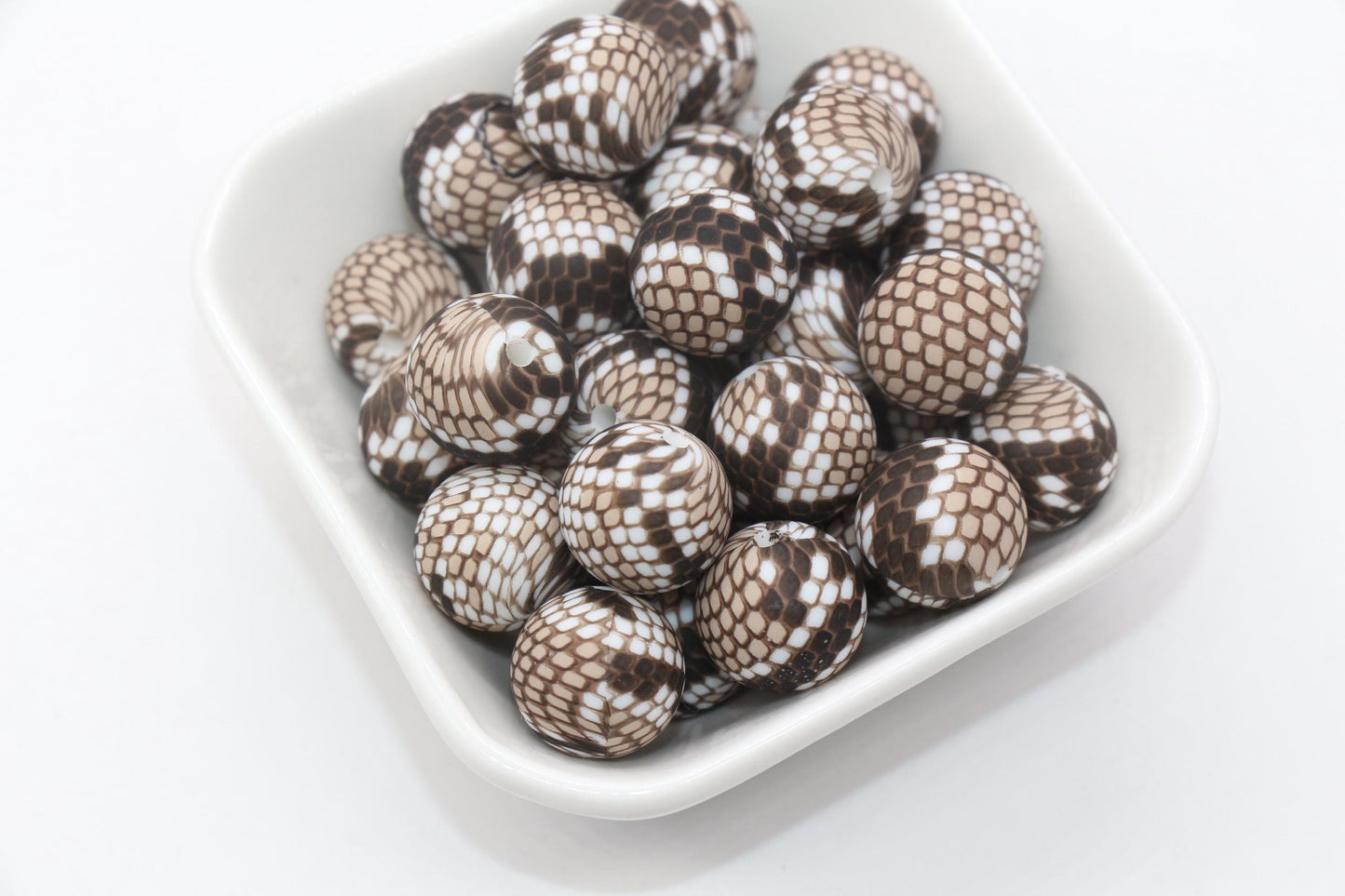 15mm Snake Printed Beads, Snakeskin Print Beads, Animal Printed Silicone Beads, Round Bubblegum Beads, Beads for Pens #S192
