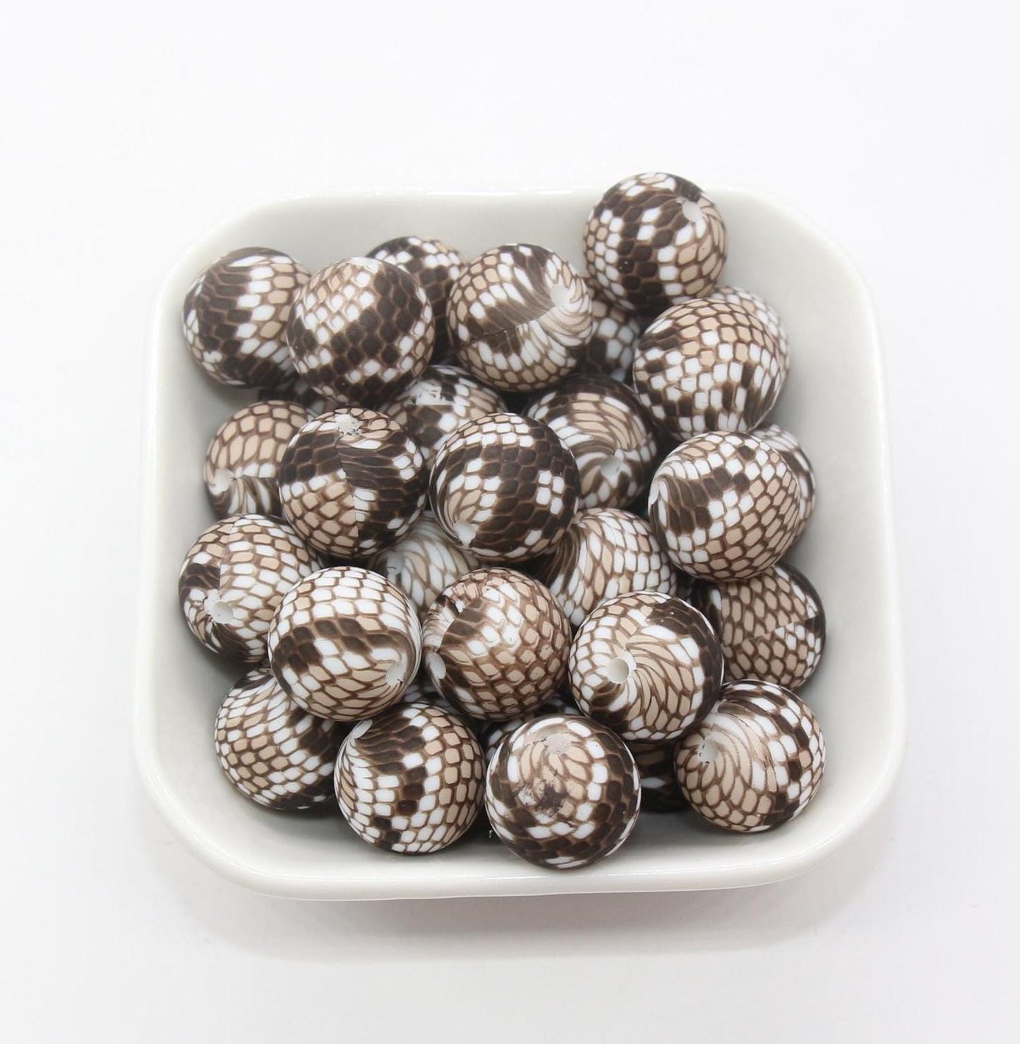 15mm Snake Printed Beads, Snakeskin Print Beads, Animal Printed Silicone Beads, Round Bubblegum Beads, Beads for Pens #S192