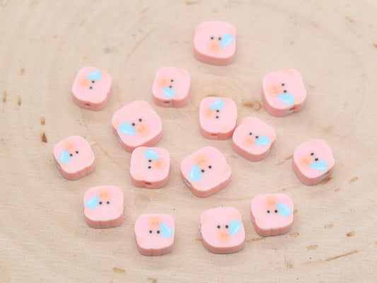 Pig Beads, Pig Clay Beads, Farm Animal Clay Beads, Beads for Bracelet, Jewelry Beads #682