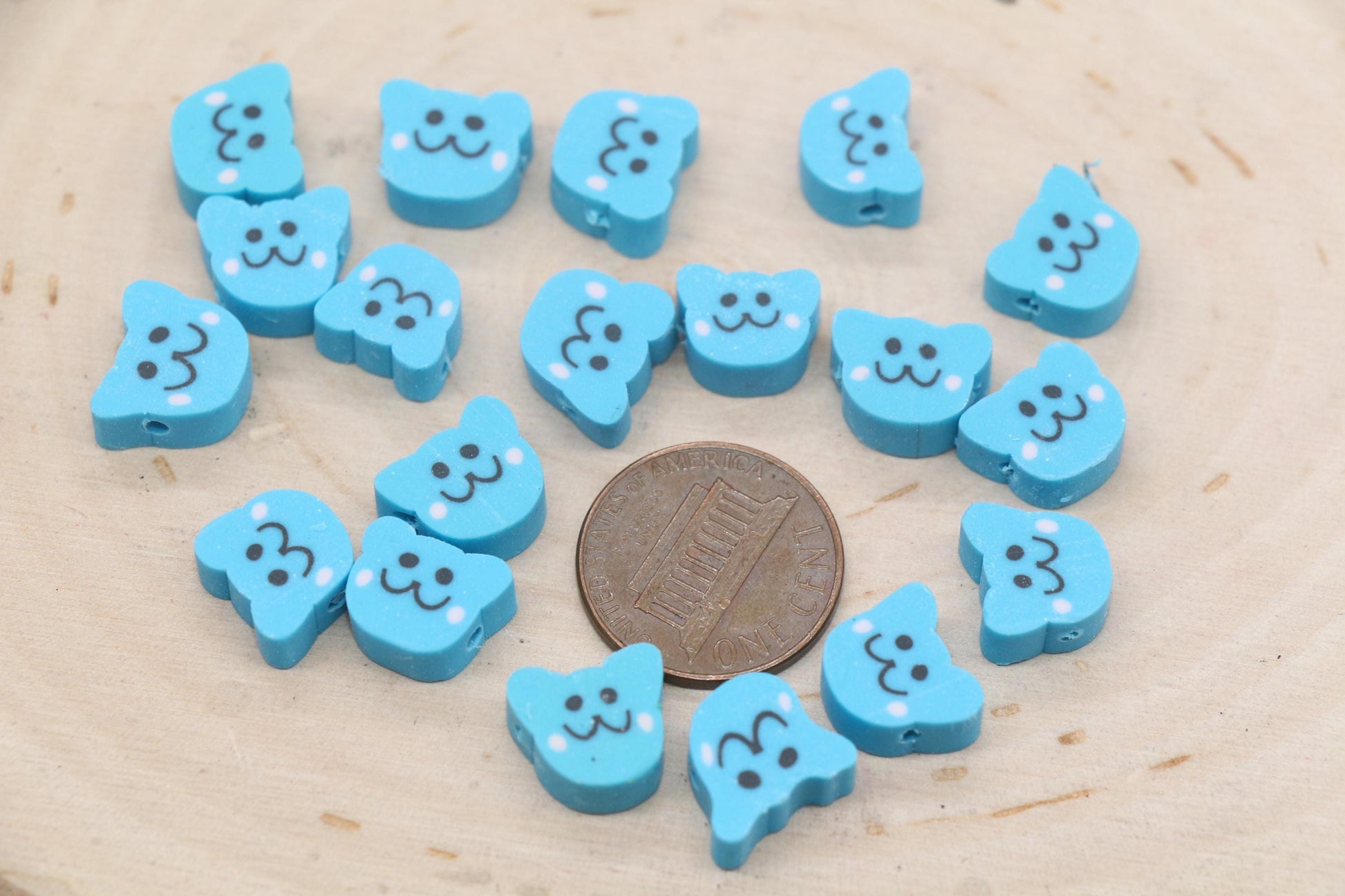 Blue Smiley Cat Beads, Cat Clay Beads, Polymer Clay Beads, Jewelry Beads, Bead for Bracelet #683
