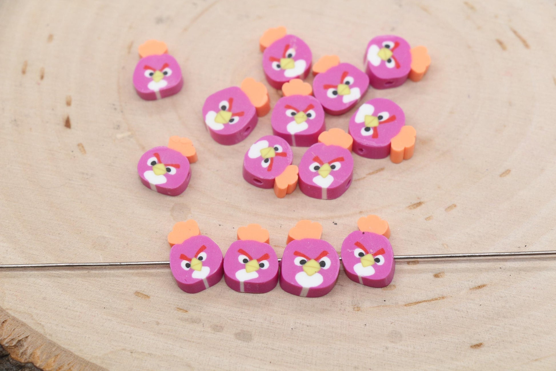 Bird Beads, Angry Face Bird Beads, Polymer Clay Beads, Jewelry Beads, Bead for Bracelet #684