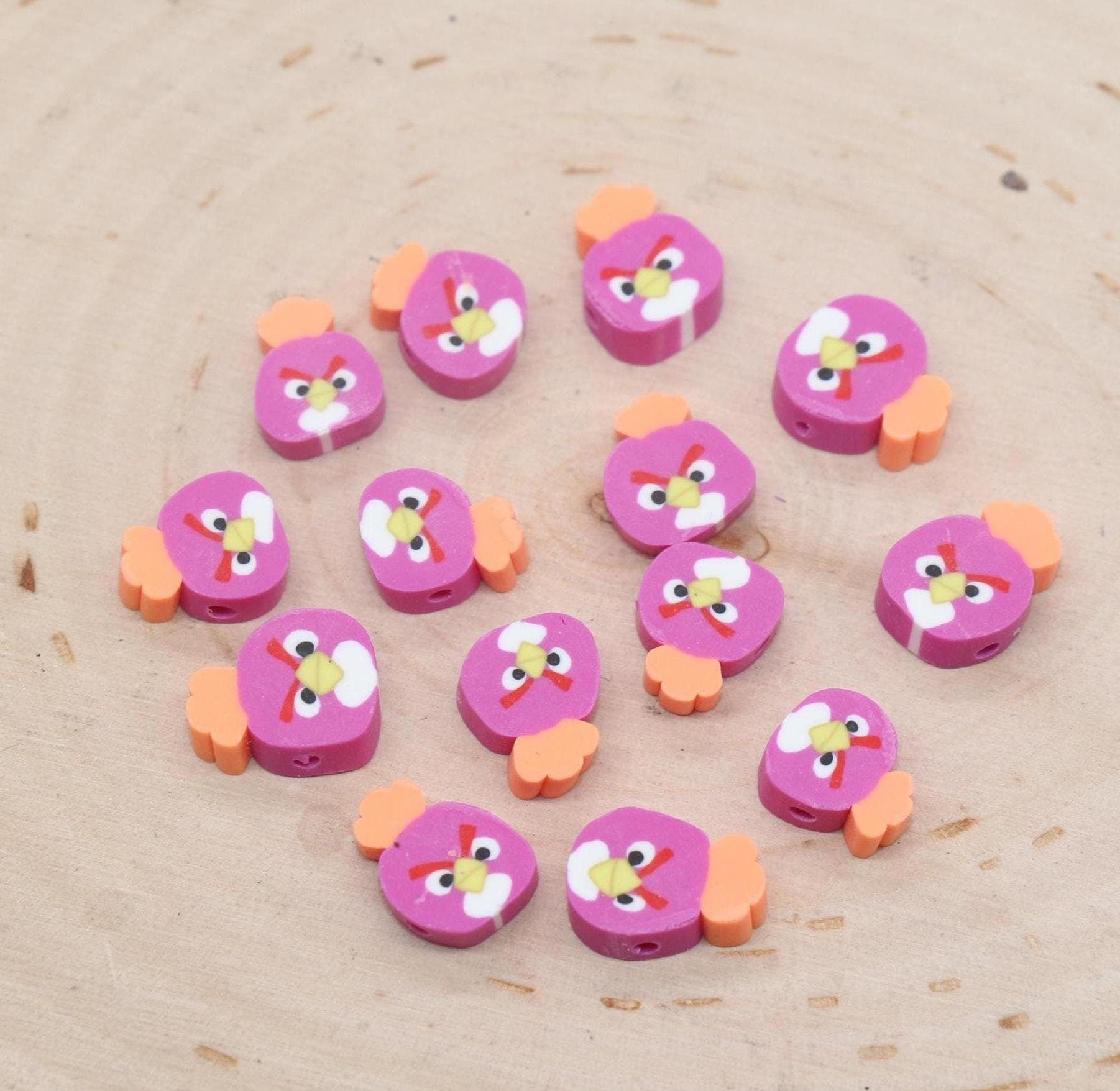 Bird Beads, Angry Face Bird Beads, Polymer Clay Beads, Jewelry Beads, Bead for Bracelet #684