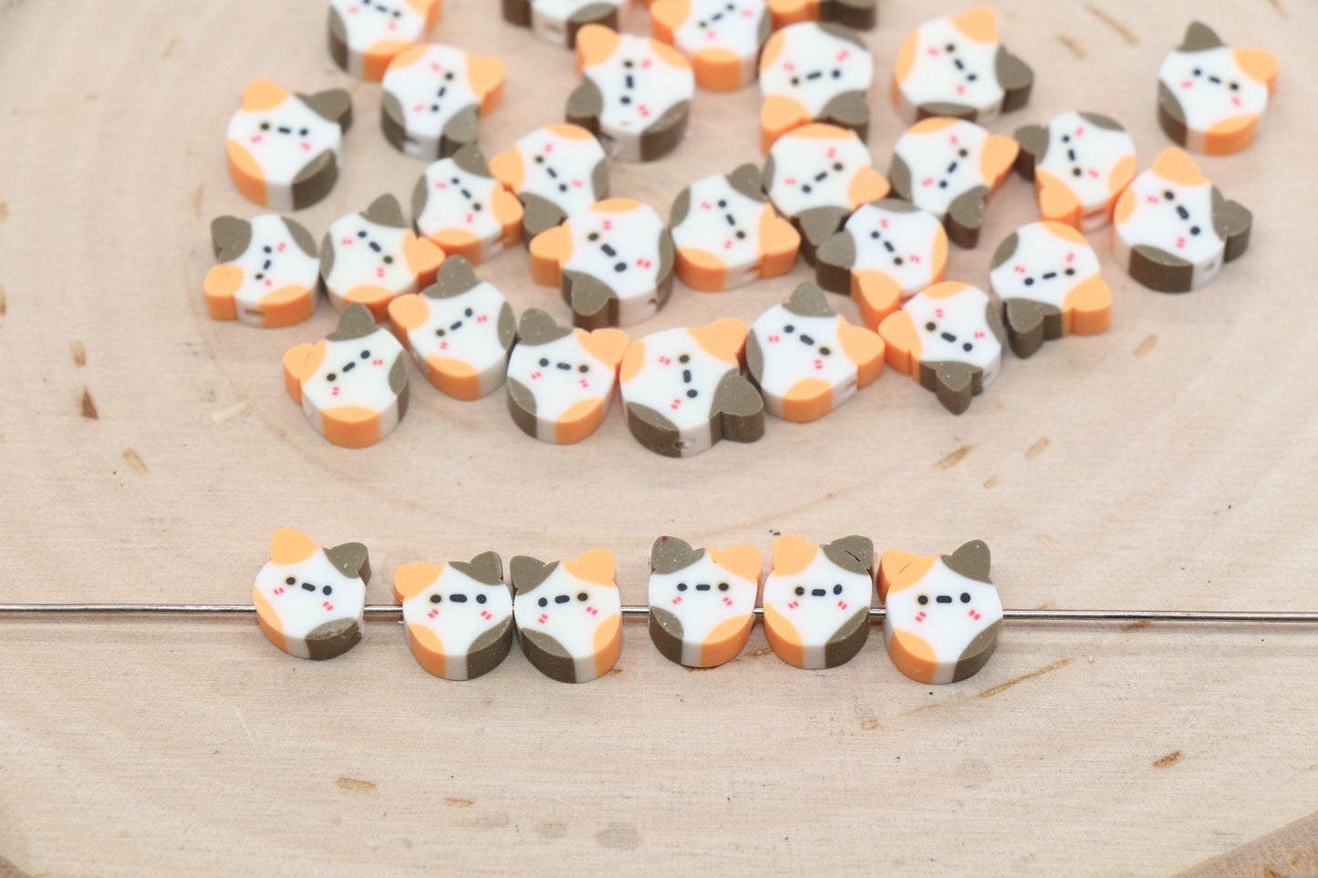 Cat Beads, Animal Clay Beads, Polymer Clay Beads, Jewelry Beads, Bead for Bracelet #686