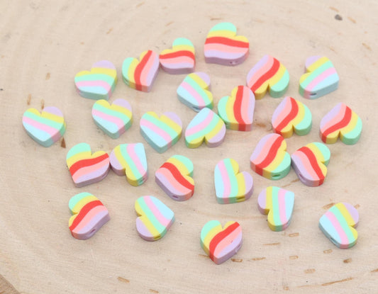 Heart Beads, Striped Heart Beads, Polymer Clay Beads, Jewelry Beads, Bead for Bracelet #687 #688