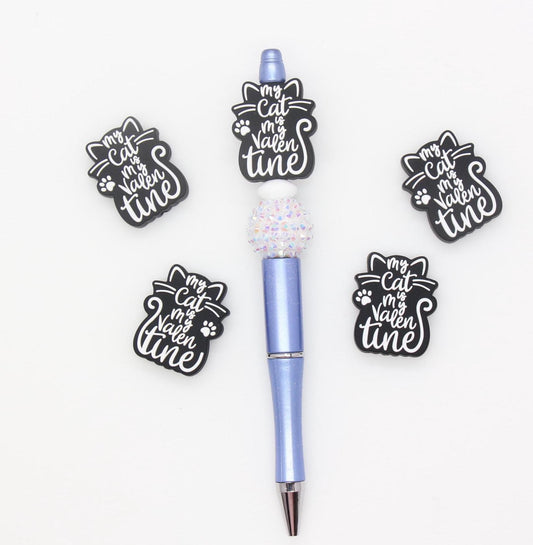 My Cat My Valentine Beads, Cat Lover Silicone Beads, Silicone Loose Beads, Focal Beads #723