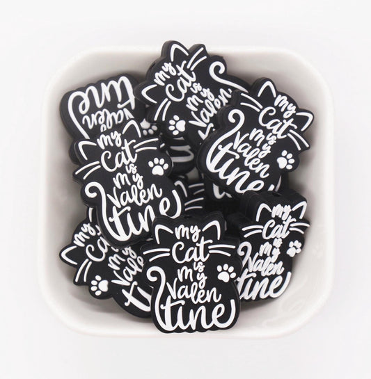 My Cat My Valentine Beads, Cat Lover Silicone Beads, Silicone Loose Beads, Focal Beads #723