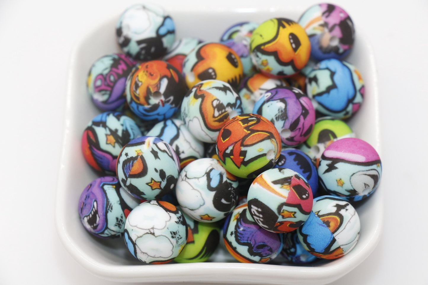 15mm Printed Beads, Silicone Bubblegum Beads, Beads for Pens, Beads for Bracelets #S245