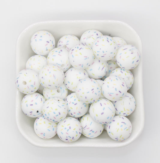15mm Sprinkle Printed Beads, Printed Silicone Bubblegum Beads, Beads for Pens, Beads for Bracelets #S250