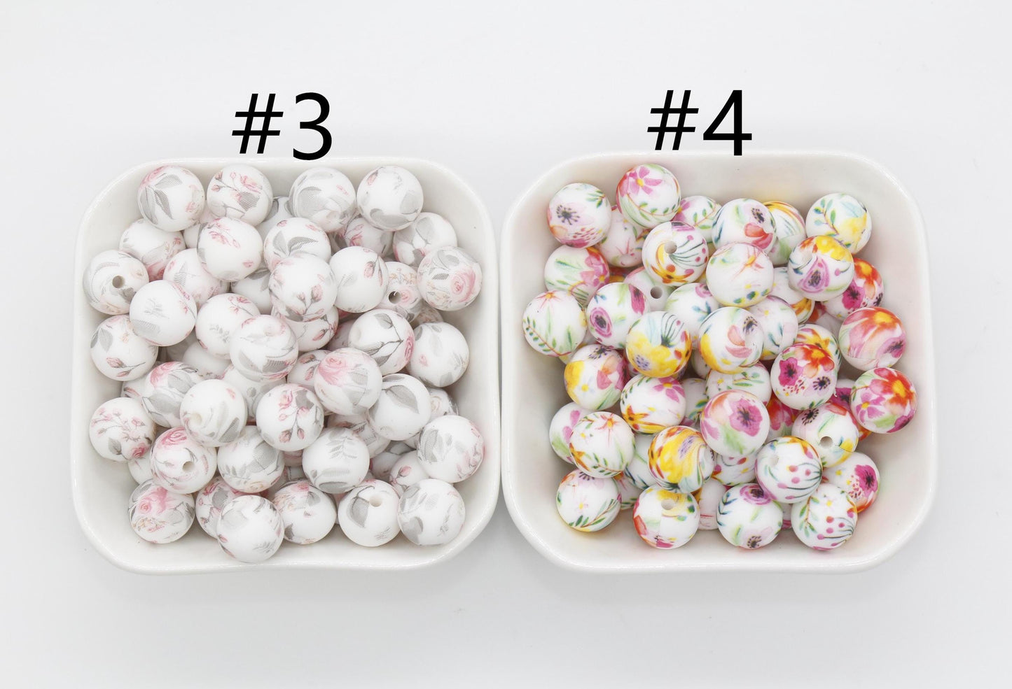 12mm Flower Printed Silicone Beads, Floral Silicone Beads, Bubblegum Beads, Beads for Pens, Beads for Bracelets